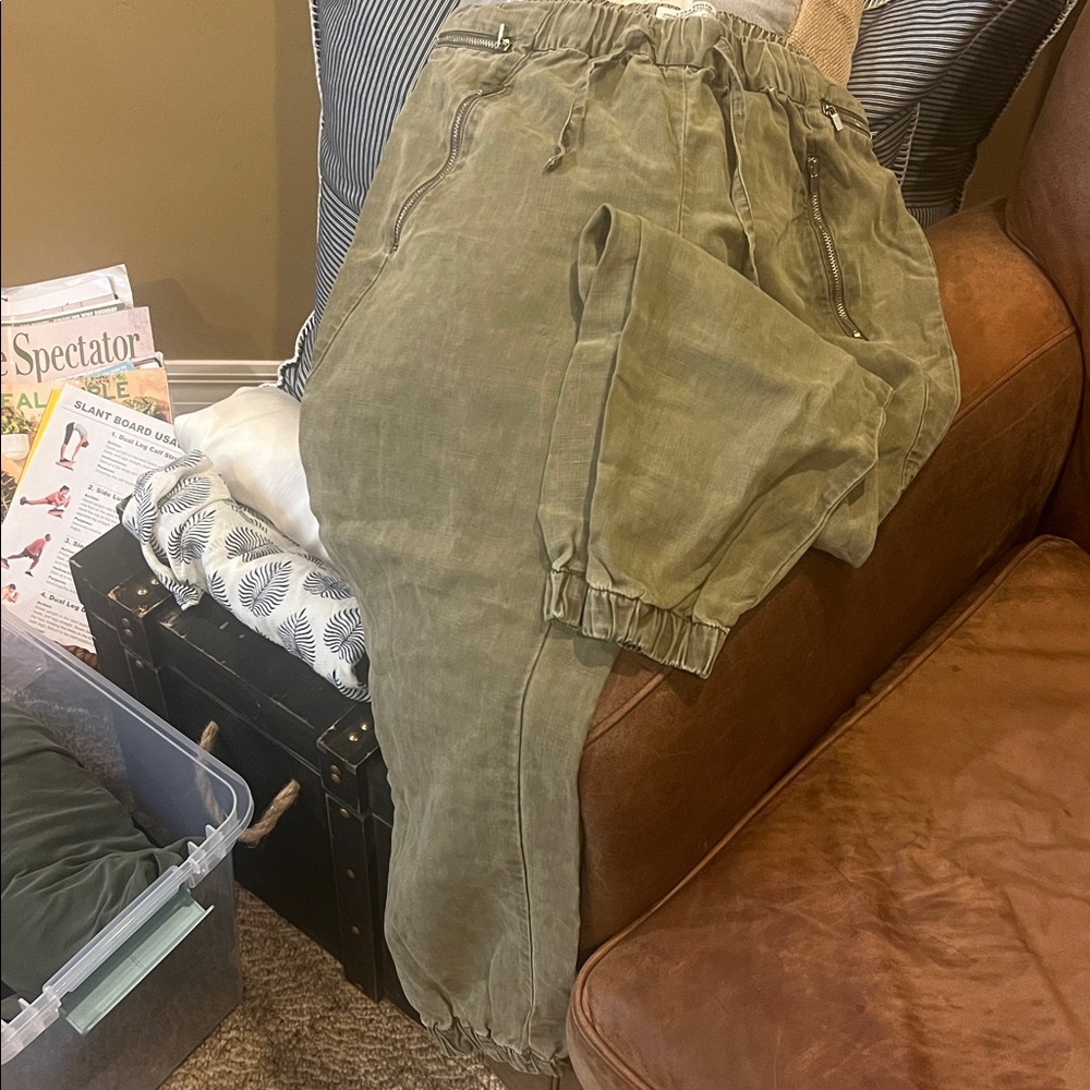 Zara Woman Olive Green Denim Collection Pants